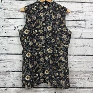 Pastille Floral Silk‎ Vest Sleeveless Lined Button Down Top Elegant [Size 8]